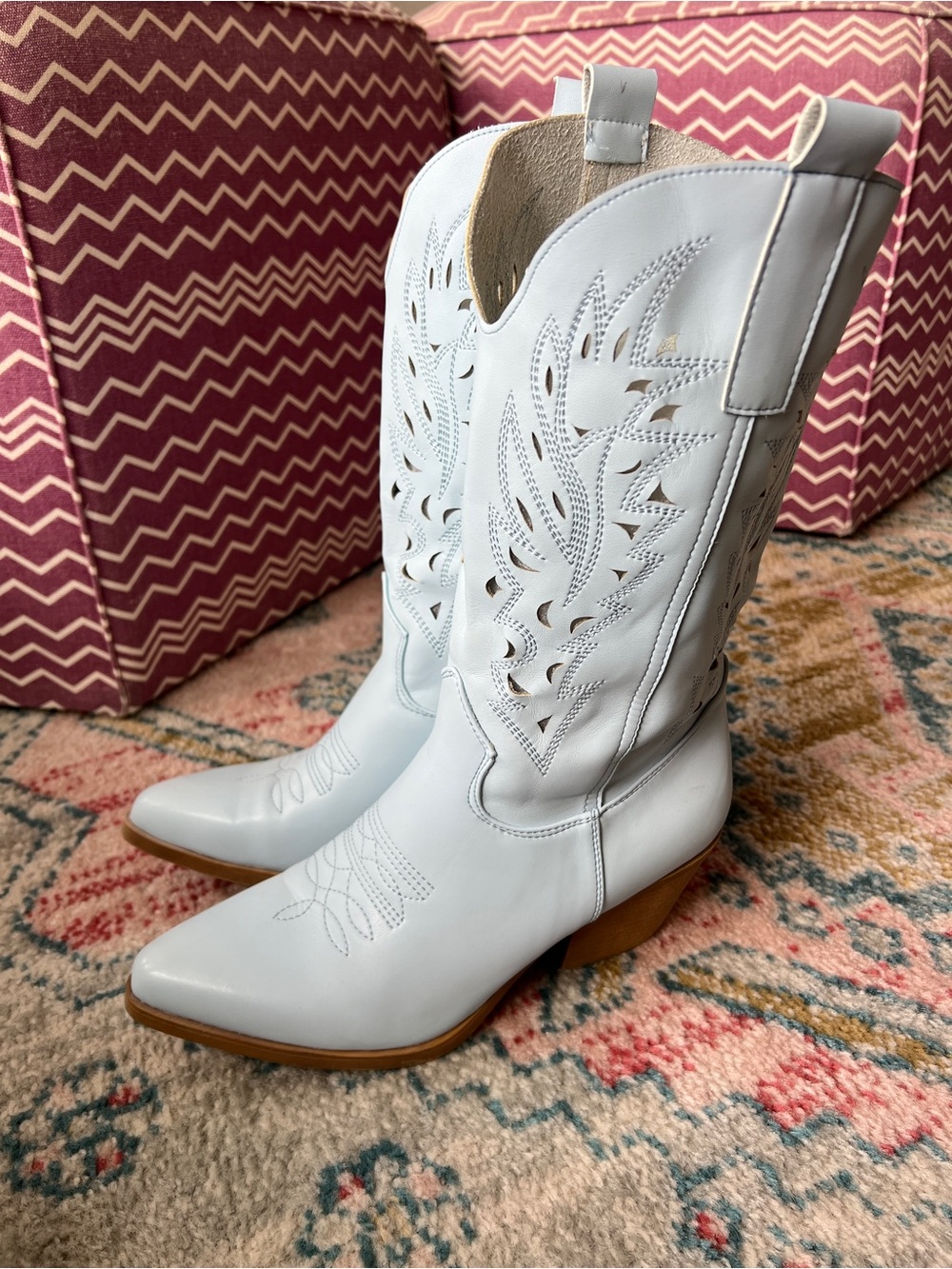 Women's Light Blue Western Cutout Cowboy Boots